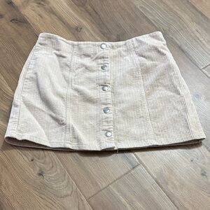 Beige Corduroy Button-Up Skirt